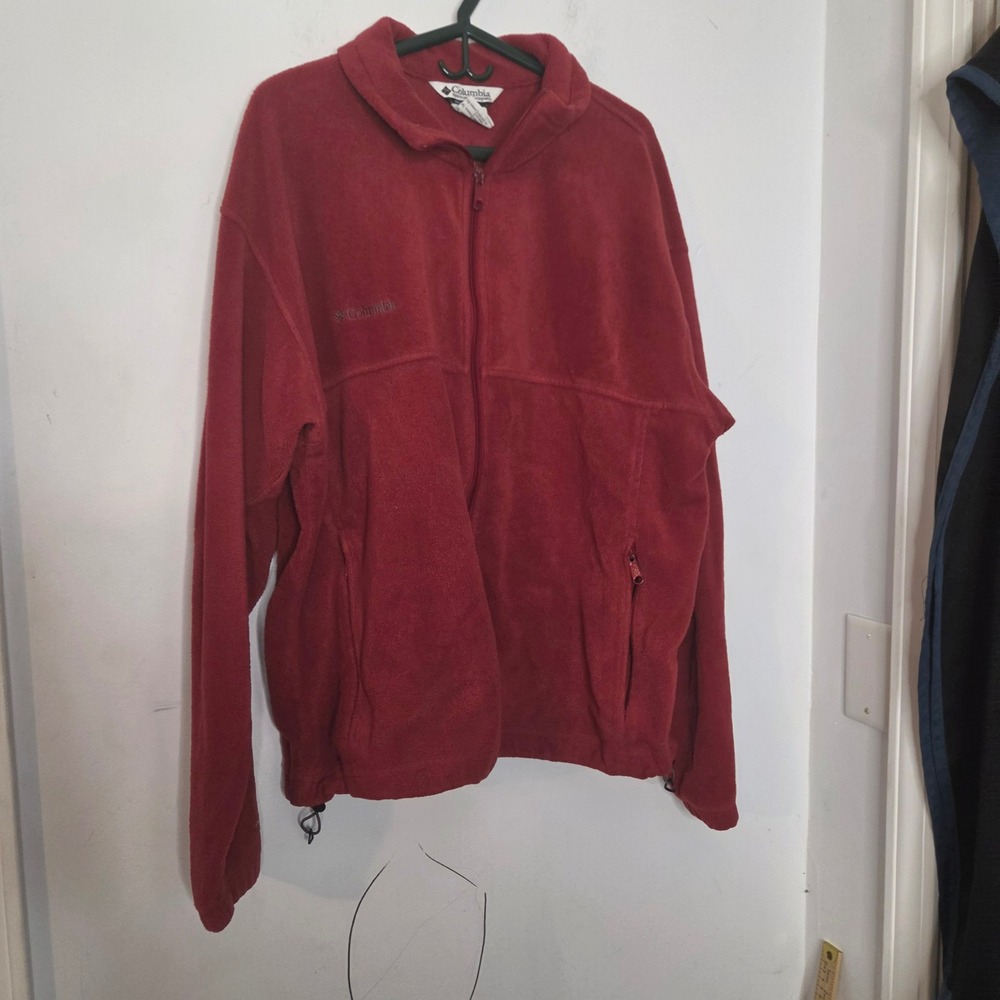 Columbia Sportswear Mens XL Red Full Zip Fleece Jacket Mock Neck Warm Layer